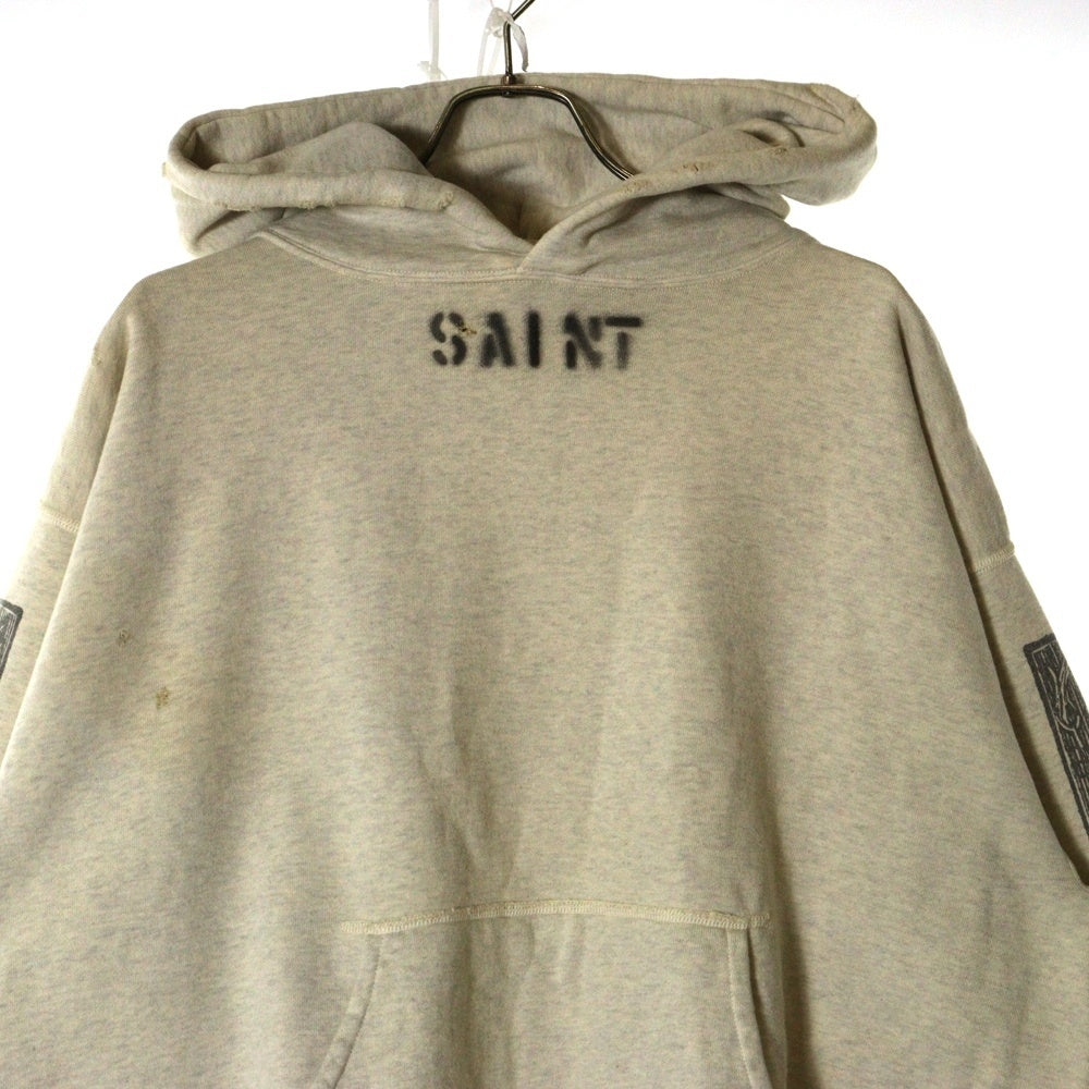 SAINT MICHAEL(セントマイケル) 23SS ×DENIM TEARS DT HOODIE MURAL デニムティアーズ ダメージ加工 プルオーバースウェットパーカー フーディー アイボリー SM-S23-0000-093