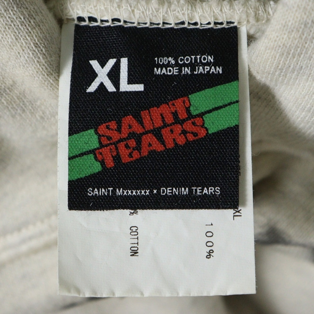 SAINT MICHAEL(セントマイケル) 23SS ×DENIM TEARS DT HOODIE MURAL デニムティアーズ ダメージ加工 プルオーバースウェットパーカー フーディー アイボリー SM-S23-0000-093
