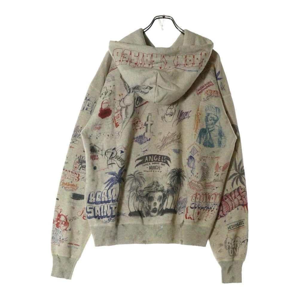 SAINT MICHAEL(セントマイケル) 24SS ボーンレイズドグラフィック総柄パーカー オフホワイト SM-YS8-0000-C11