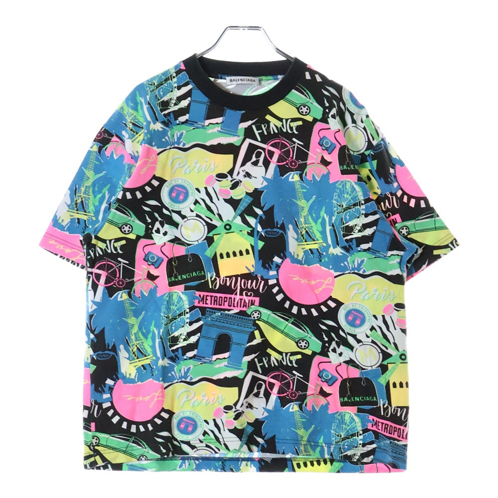 BALENCIAGA(バレンシアガ) 総柄プリント クルーネック 半袖カットソー Tシャツ マルチカラー 594599 THV70