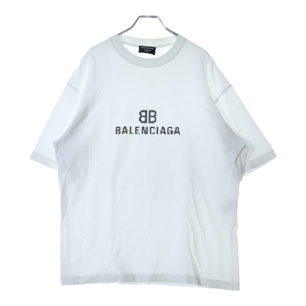 BALENCIAGA(バレンシアガ) モザイクロゴ プリント クルーネック 半袖カットソー Tシャツ ホワイト 612966 TKV17