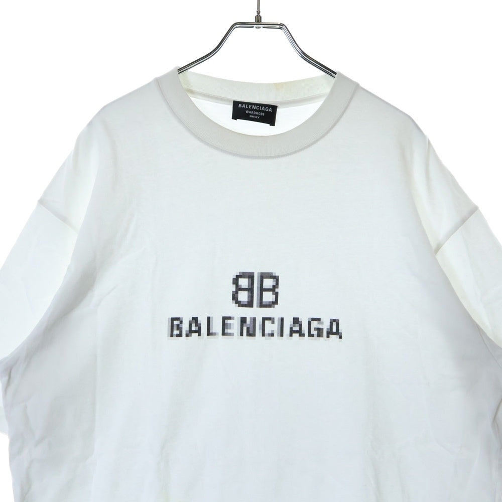 BALENCIAGA(バレンシアガ) モザイクロゴ プリント クルーネック 半袖カットソー Tシャツ ホワイト 612966 TKV17