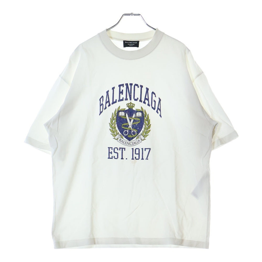 BALENCIAGA(バレンシアガ) カレッジロゴ クルーネック 半袖カットソー Tシャツ ホワイト 612966 TLV89