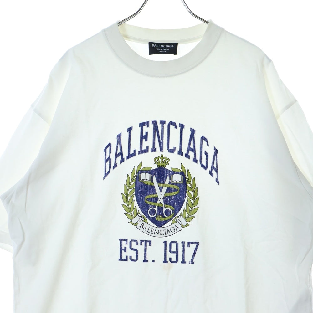 BALENCIAGA(バレンシアガ) カレッジロゴ クルーネック 半袖カットソー Tシャツ ホワイト 612966 TLV89