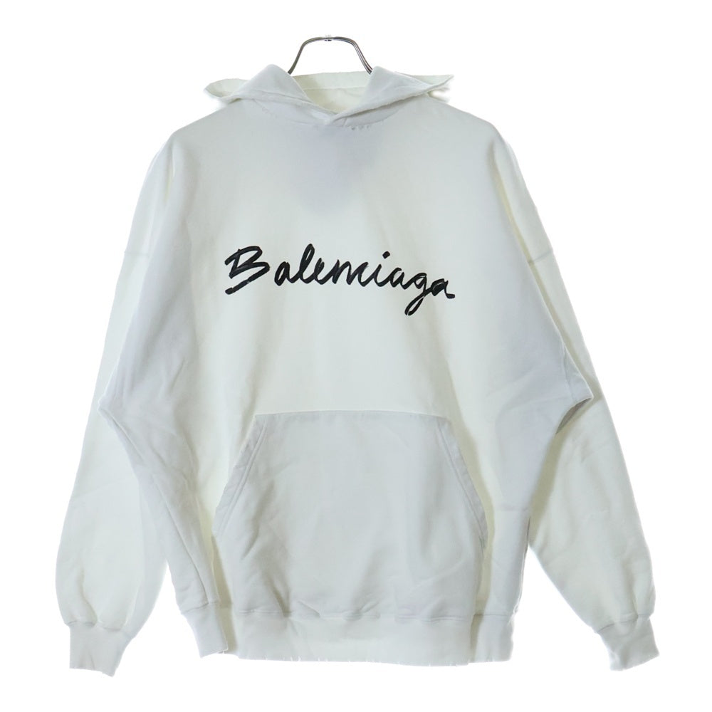 BALENCIAGA(バレンシアガ) 22AW ダメージ加工 ロゴ プルオーバー パーカー ホワイト 675003 TMVB5