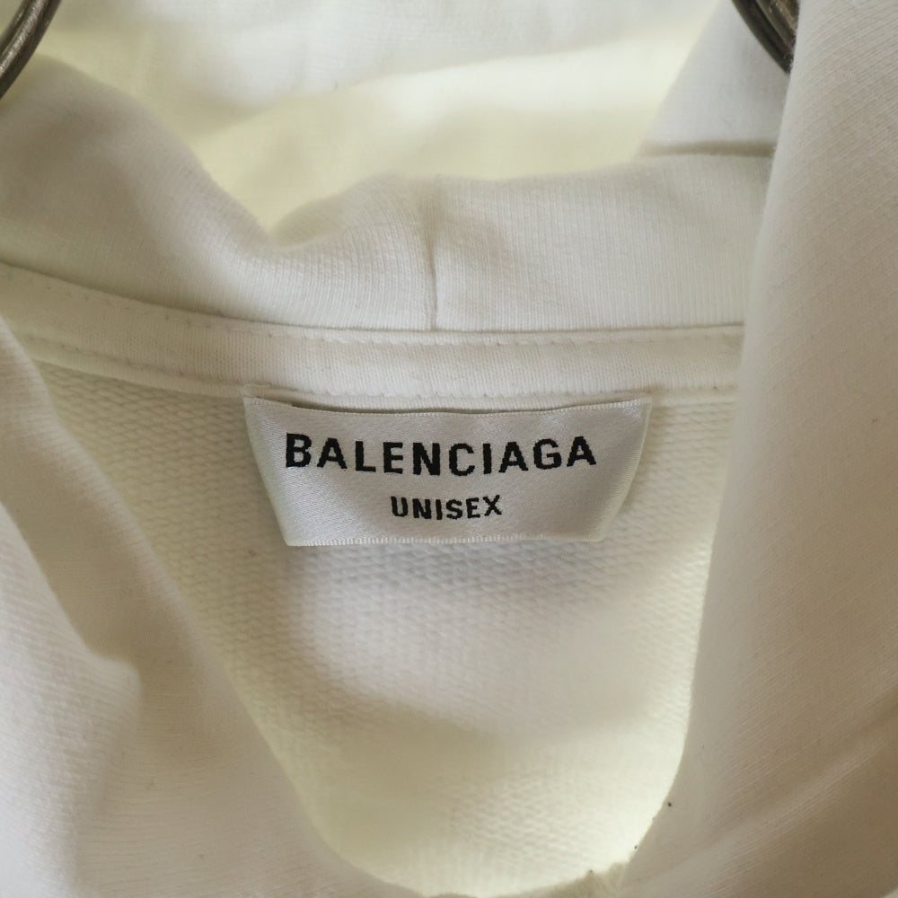BALENCIAGA(バレンシアガ) 22AW ダメージ加工 ロゴ プルオーバー パーカー ホワイト 675003 TMVB5