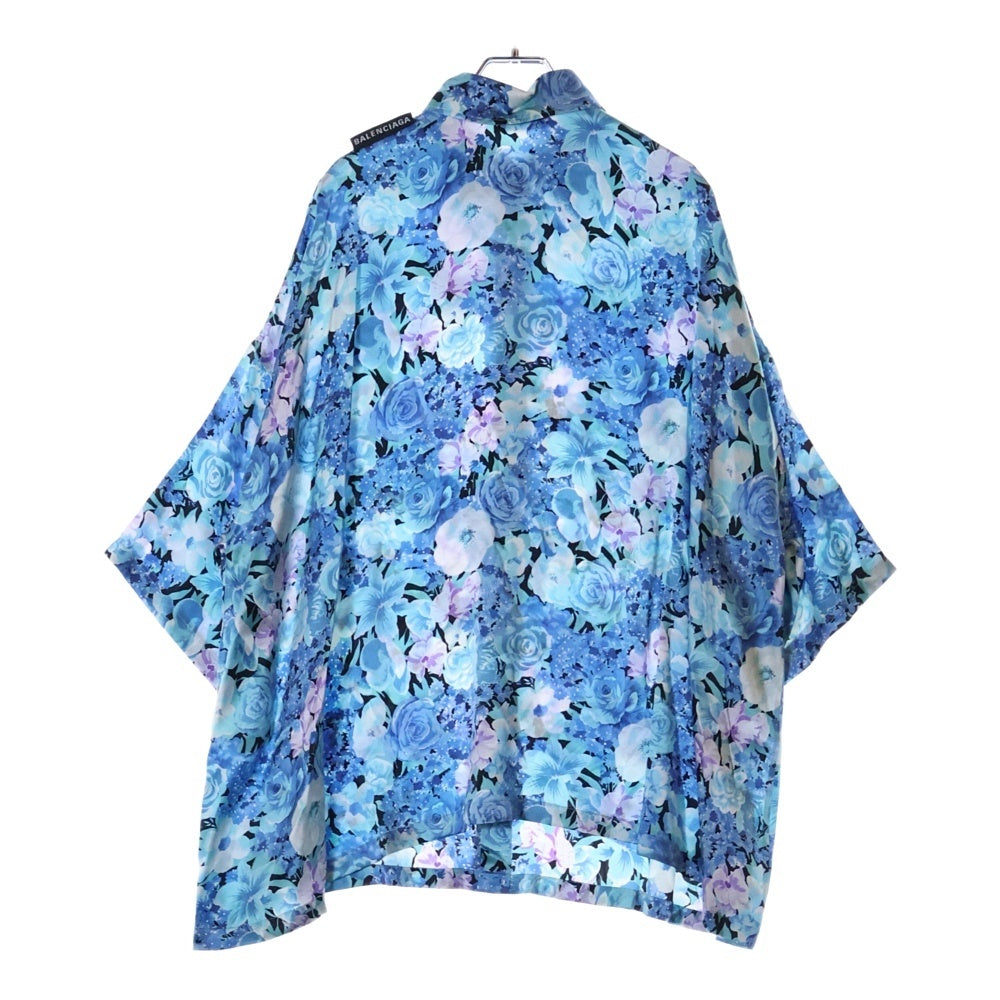BALENCIAGA(バレンシアガ) 20SS ショルダータグ フローラル総柄 ロングスリーブ シルク 長袖シャツ ブルー 621885 TILB4 レディース