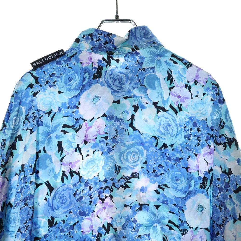 BALENCIAGA(バレンシアガ) 20SS ショルダータグ フローラル総柄 ロングスリーブ シルク 長袖シャツ ブルー 621885 TILB4 レディース