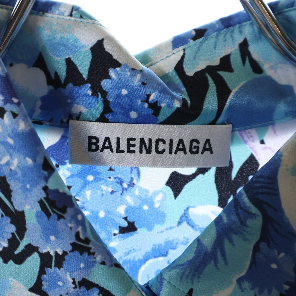 BALENCIAGA(バレンシアガ) 20SS ショルダータグ フローラル総柄 ロングスリーブ シルク 長袖シャツ ブルー 621885 TILB4 レディース