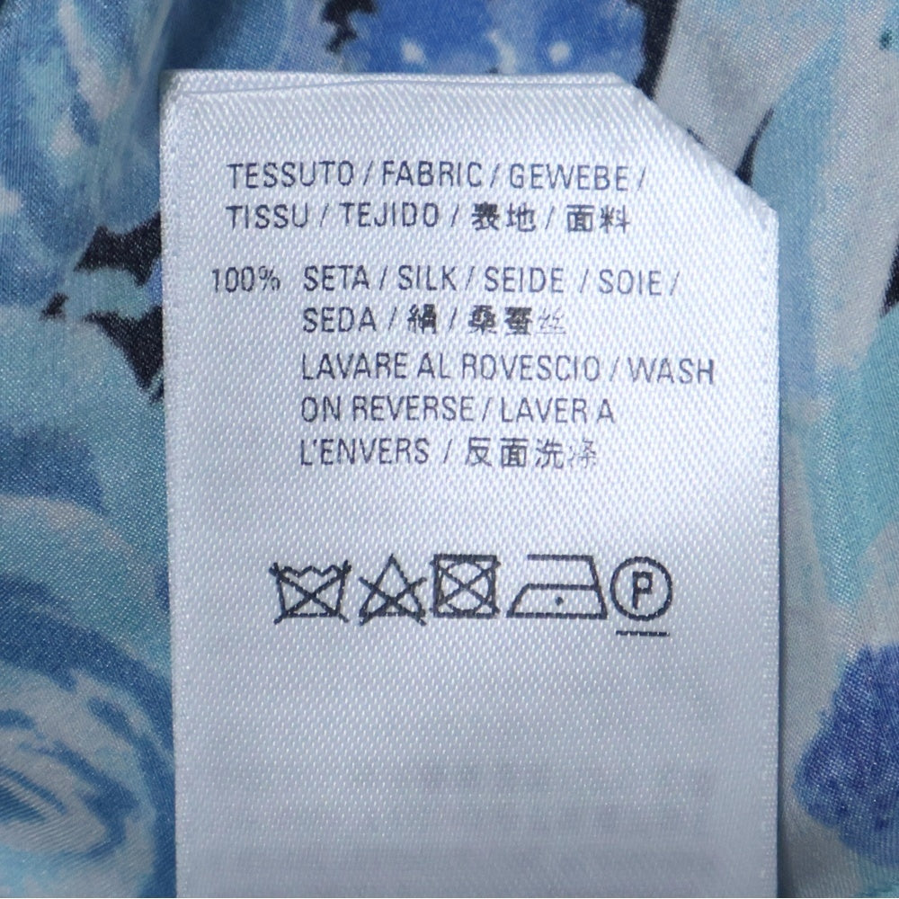 BALENCIAGA(バレンシアガ) 20SS ショルダータグ フローラル総柄 ロングスリーブ シルク 長袖シャツ ブルー 621885 TILB4 レディース