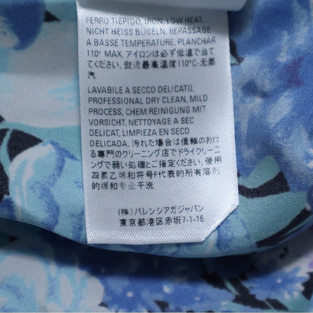 BALENCIAGA(バレンシアガ) 20SS ショルダータグ フローラル総柄 ロングスリーブ シルク 長袖シャツ ブルー 621885 TILB4 レディース