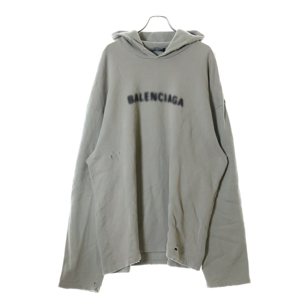 BALENCIAGA(バレンシアガ) 21AW ダメージ加工 ピクセルロゴ ビッグ サイズ ヘビーウェイト スウェットパーカー ベージュ 661711 TKVD6