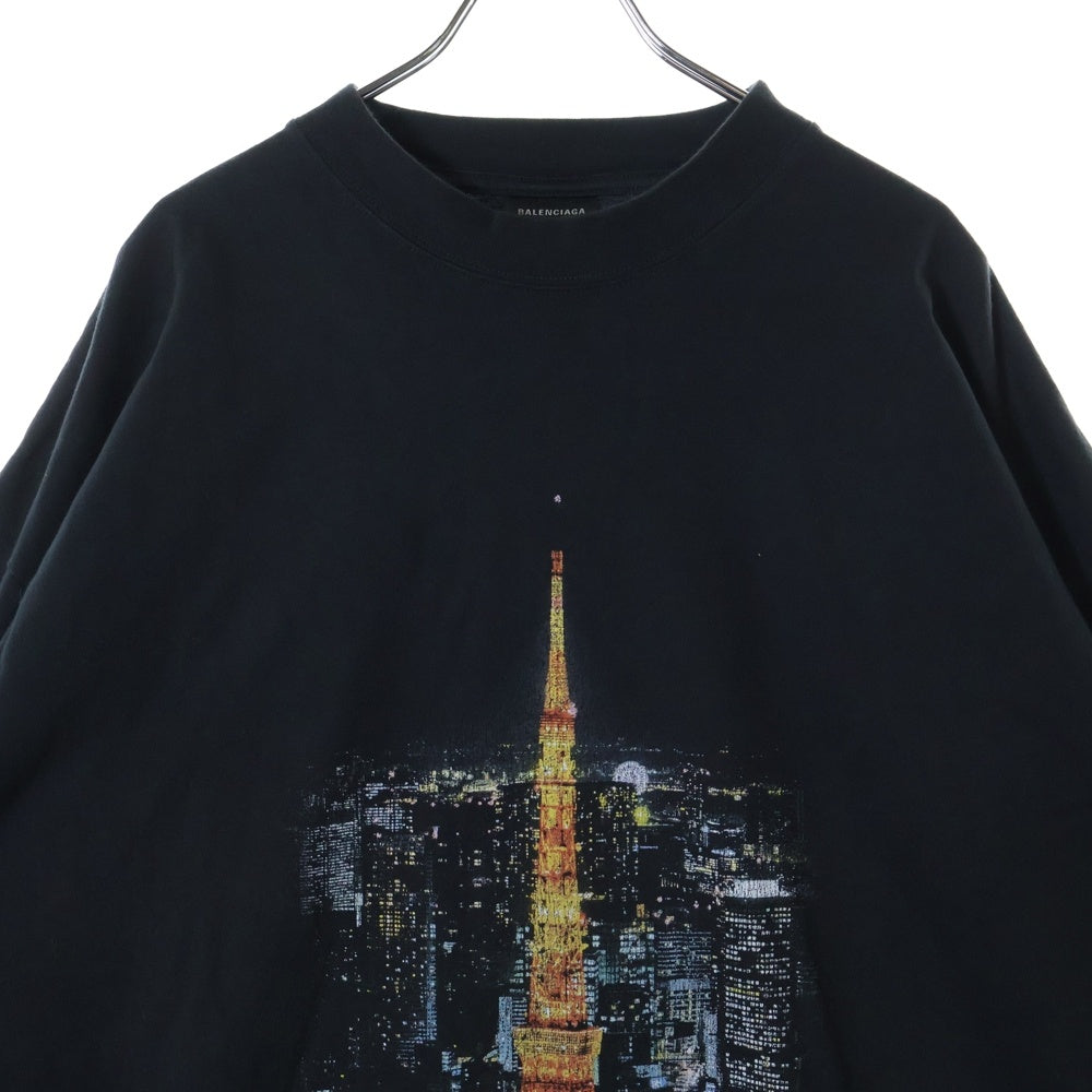 BALENCIAGA(バレンシアガ) 24SS 日本限定 GINZA STORE ヴィンテージ加工タワープリント半袖Tシャツ ブラック 787349 TQV75