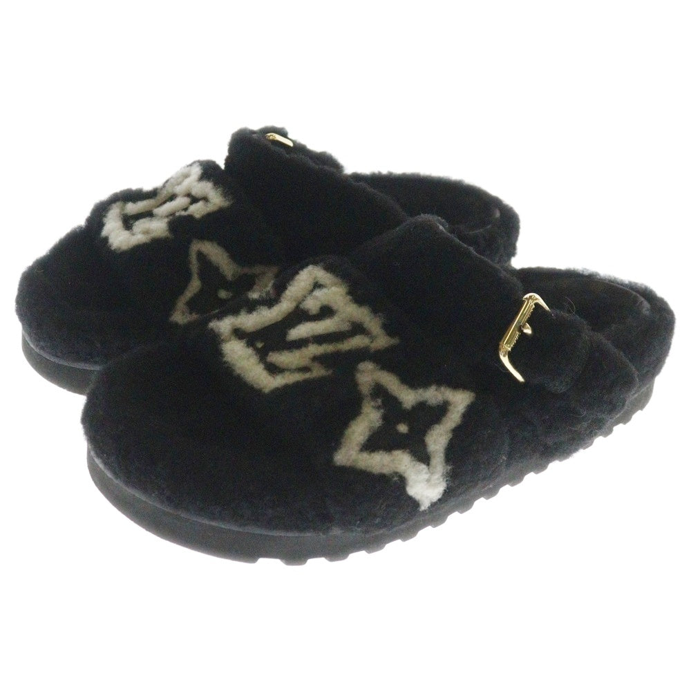 LOUIS VUITTON(ルイヴィトン) 22AW パセオライン LVロゴ ボア フラット ミュール サンダル ブラック レディース SC0232