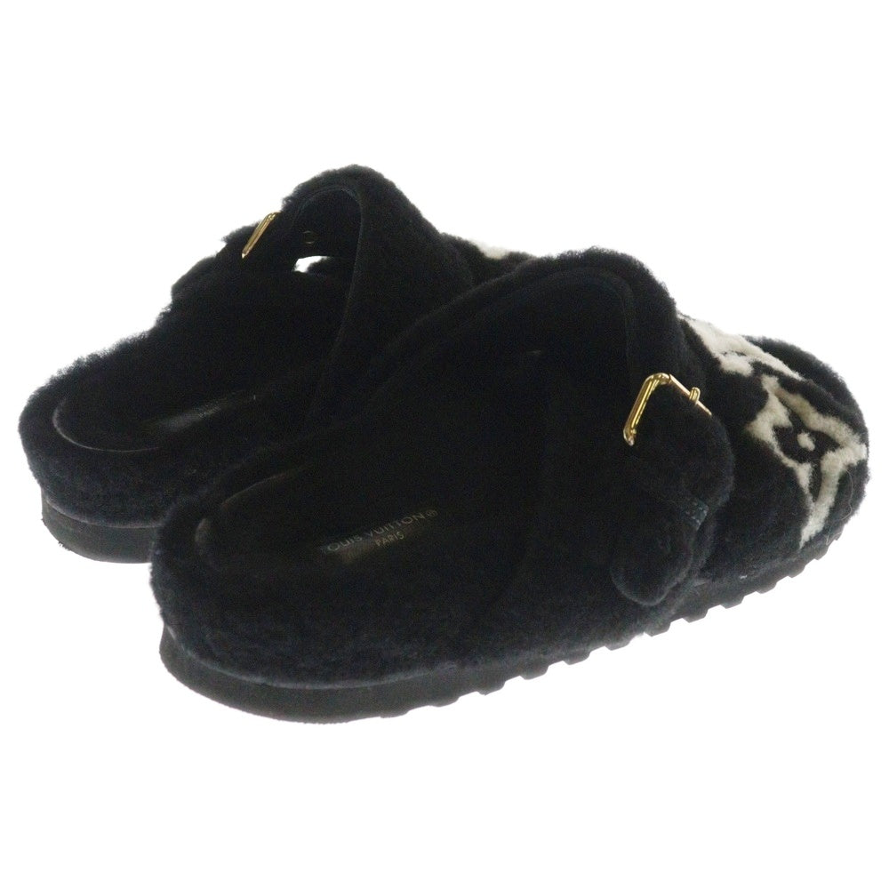 LOUIS VUITTON(ルイヴィトン) 22AW パセオライン LVロゴ ボア フラット ミュール サンダル ブラック レディース SC0232