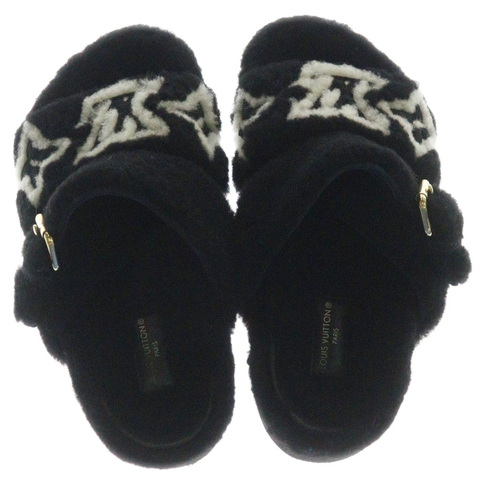 LOUIS VUITTON(ルイヴィトン) 22AW パセオライン LVロゴ ボア フラット ミュール サンダル ブラック レディース SC0232