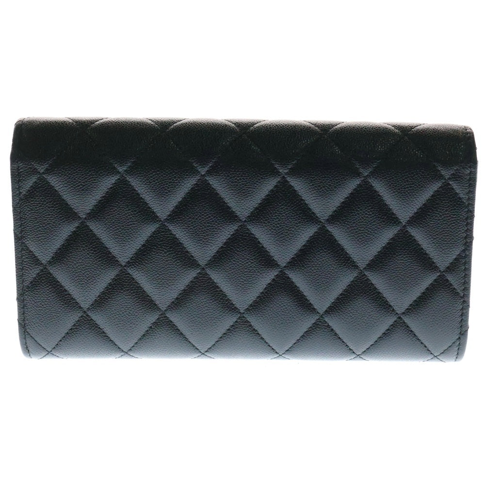 CHANEL(シャネル) ココマーク マトラッセ キャビアスキン レザー フラップ ロングウォレット 長財布 ブラック レディース