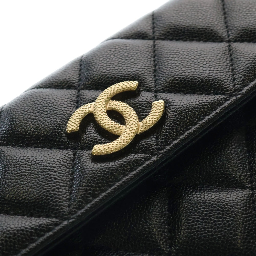 CHANEL(シャネル) ココマーク マトラッセ キャビアスキン レザー フラップ ロングウォレット 長財布 ブラック レディース