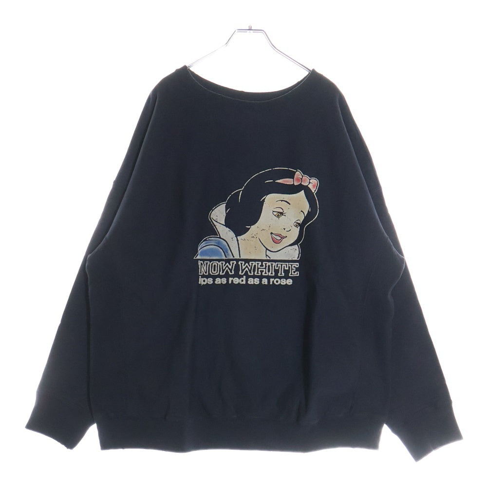 BOWWOW(バウワウ) 23AW ×Disney SNOW WHITE SWEAT SHIRTS スノーホワイト 白雪姫 フロントプリント クルーネックスウェット トレーナー ブラック BW2302-SWSS