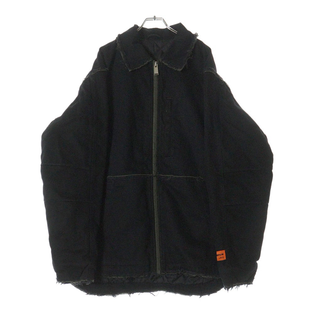 HERON PRESTON(ヘロンプレストン) 23AW PRESTONREBUILT DENIM JACKET 裏地キルティング切り替え ジップアップ デニムジャケット ブラック HMYE015F23DEN0011000