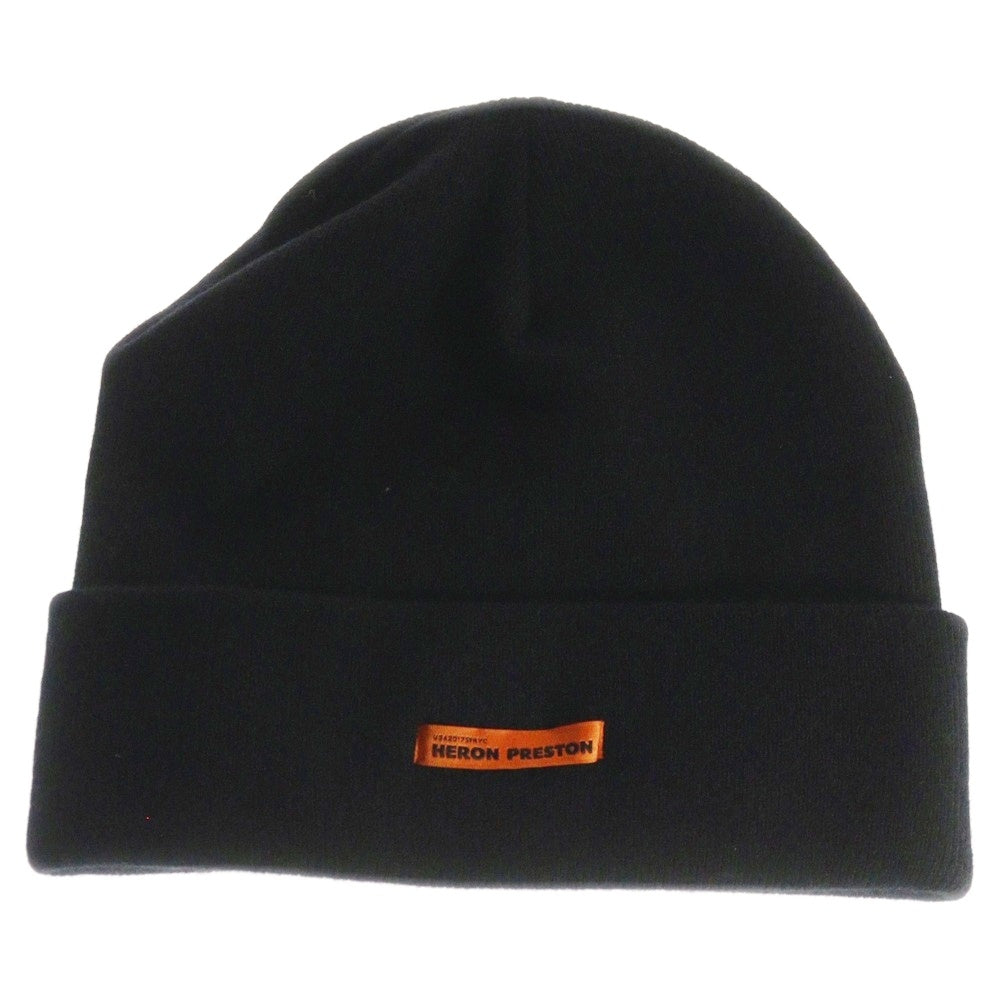 HERON PRESTON(ヘロンプレストン) 23AW CLASSIC BEANIE フロントロゴ クラシックビーニー 帽子 ブラック HMLC006F23KNI0011000
