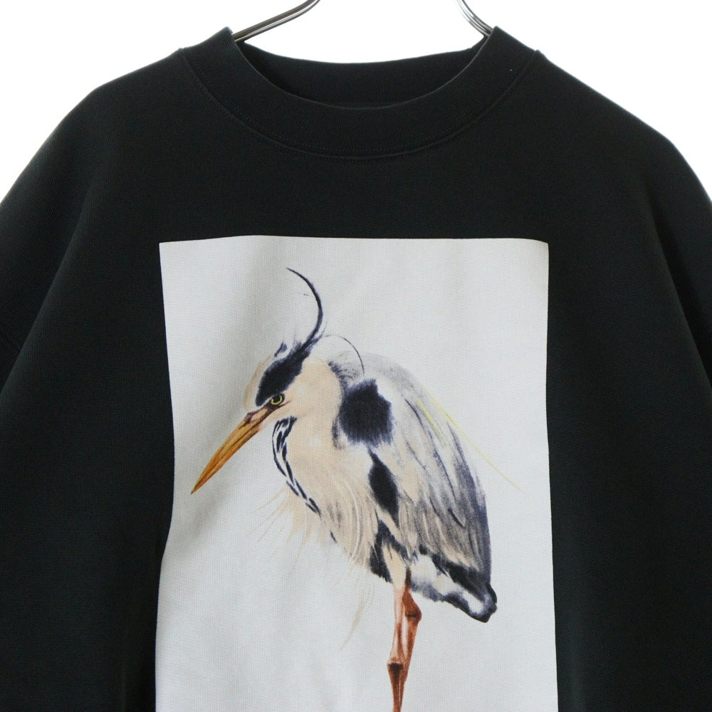 HERON PRESTON(ヘロンプレストン) 23AW BIRD PAINTED CREWNECK バードフォトプリント クルーネック スウェットトレーナー ブラック HMBA020F23JER0041046