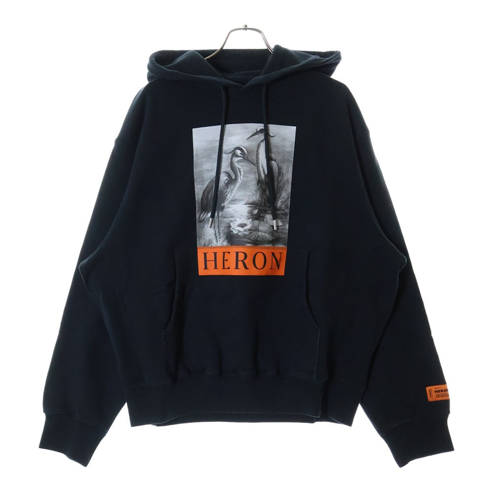 HERON PRESTON(ヘロンプレストン) 23AW PRESTONNF HERON BW HOODIE フォトプリント プルオーバー スウェットパーカー フーディ ブラック HMBB024C99JER0031010
