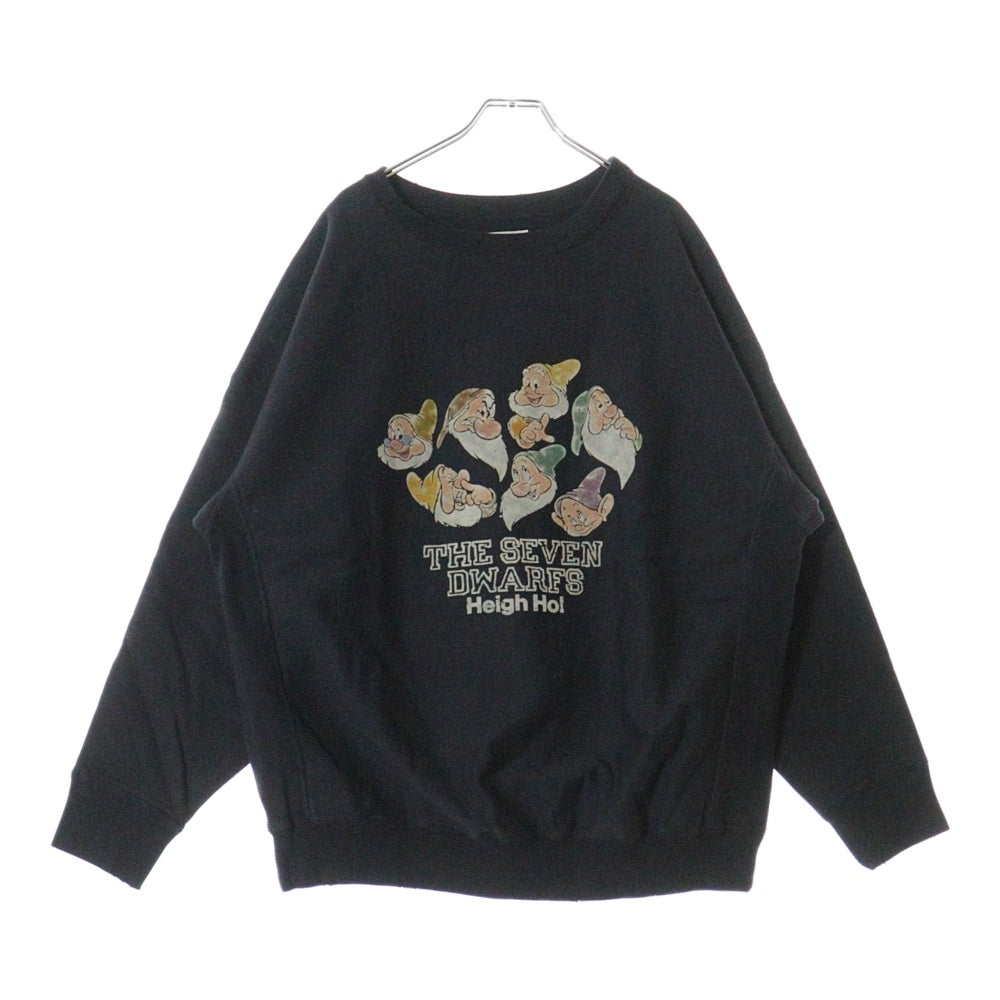 BOWWOW(バウワウ) 23AW ×Disney SEVEN DWARFS SWEAT SHIRTS セブンドワーフ 七人の小人 フロントプリント クルーネックスウェット トレーナー ブラック BW2302-SDSS
