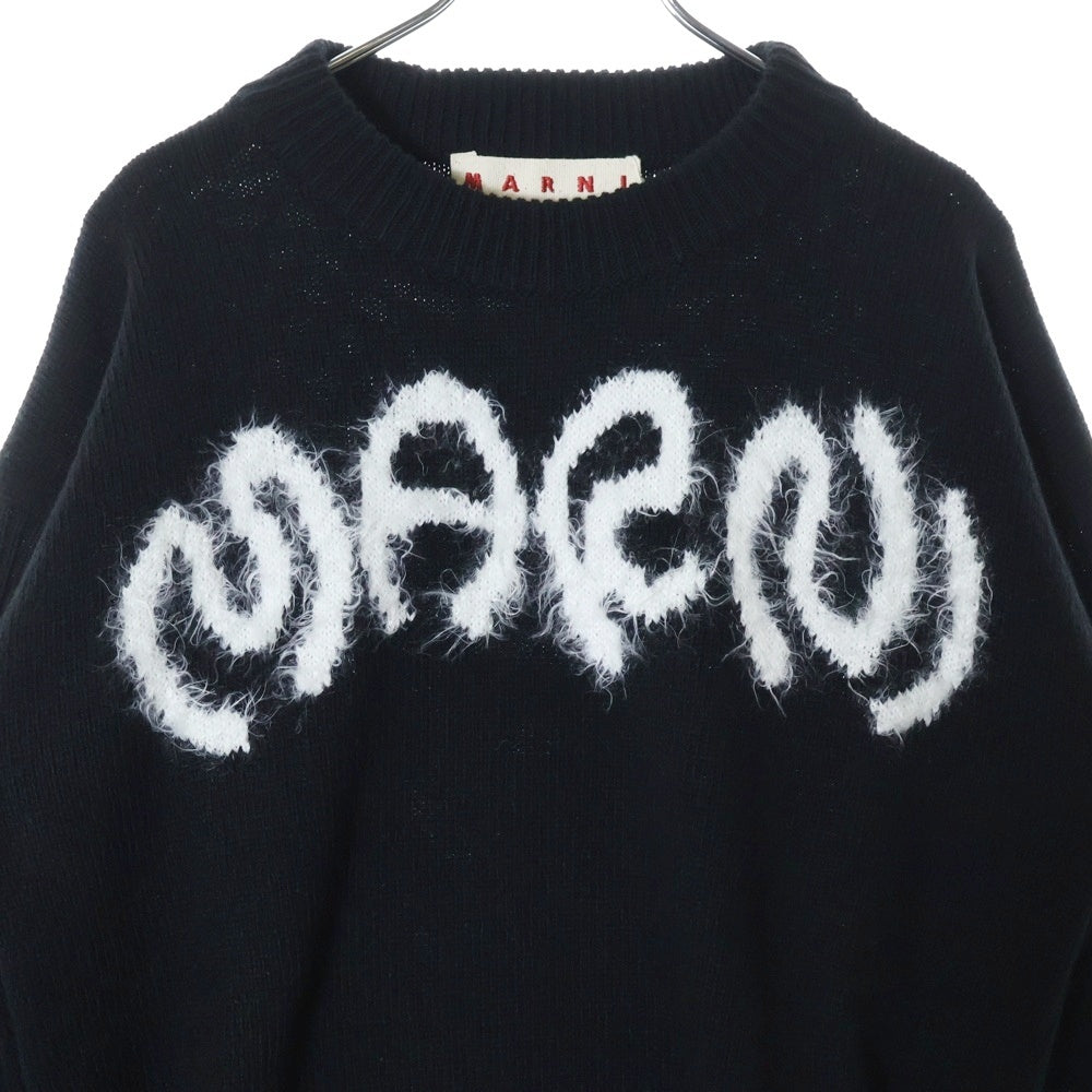 MARNI(マルニ) 23AW ROUNDNECK SWEATER フロントロゴモヘヤ クルーネックニット セーター ブラック/ホワイト GCMG0353Q0UFH942