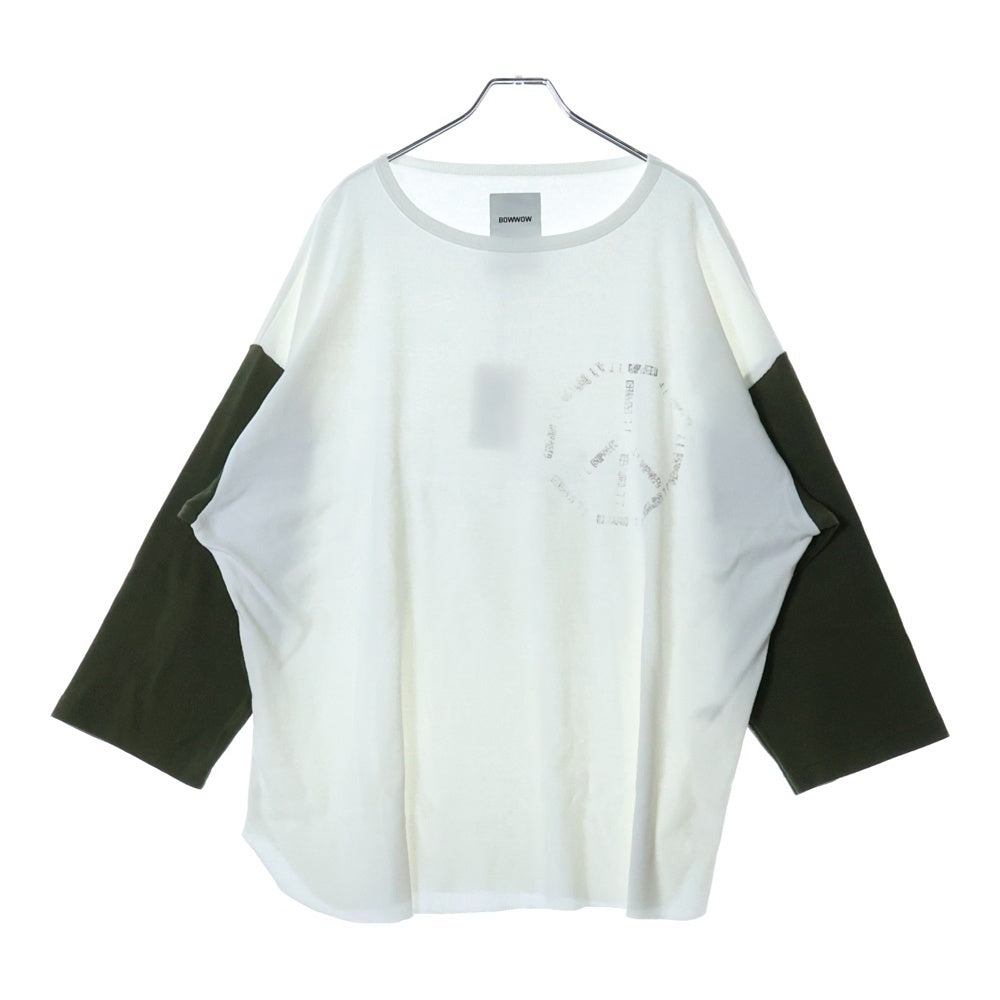 BOWWOW(バウワウ) 23AW JOHN PEACE BB CS ジョンピース 両面プリント 袖切替 七分丈Tシャツ カットソー ホワイト/オリーブ BW2302-JPBBC