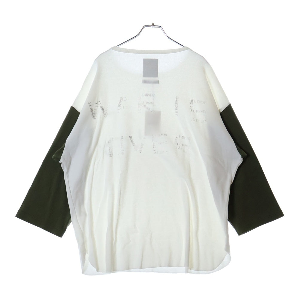 BOWWOW(バウワウ) 23AW JOHN PEACE BB CS ジョンピース 両面プリント 袖切替 七分丈Tシャツ カットソー ホワイト/オリーブ BW2302-JPBBC