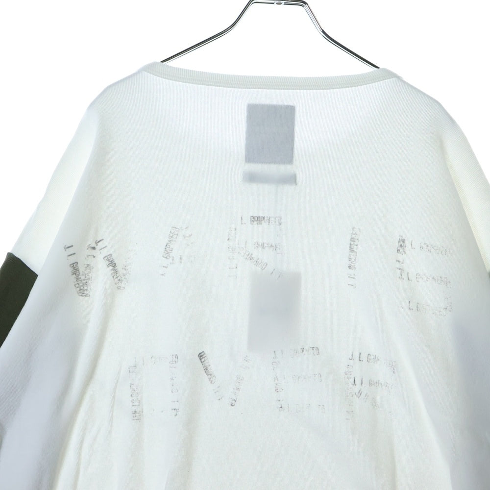 BOWWOW(バウワウ) 23AW JOHN PEACE BB CS ジョンピース 両面プリント 袖切替 七分丈Tシャツ カットソー ホワイト/オリーブ BW2302-JPBBC