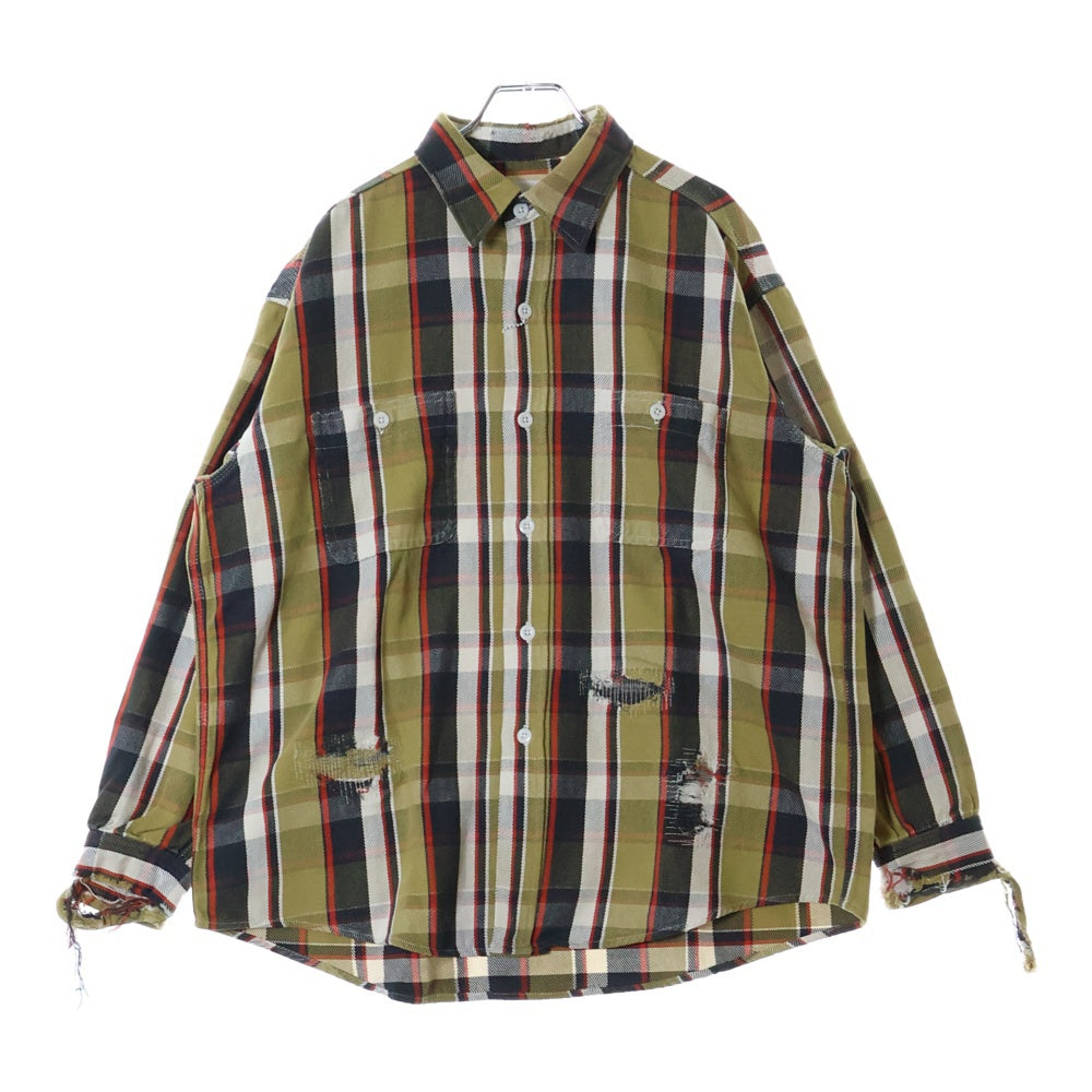 BOWWOW(バウワウ) 23AW REPAIR AGEING FLANNEL SHIRTS ダメージ加工 フランネルシャツ 長袖シャツ ベージュ BW2302-RAFS
