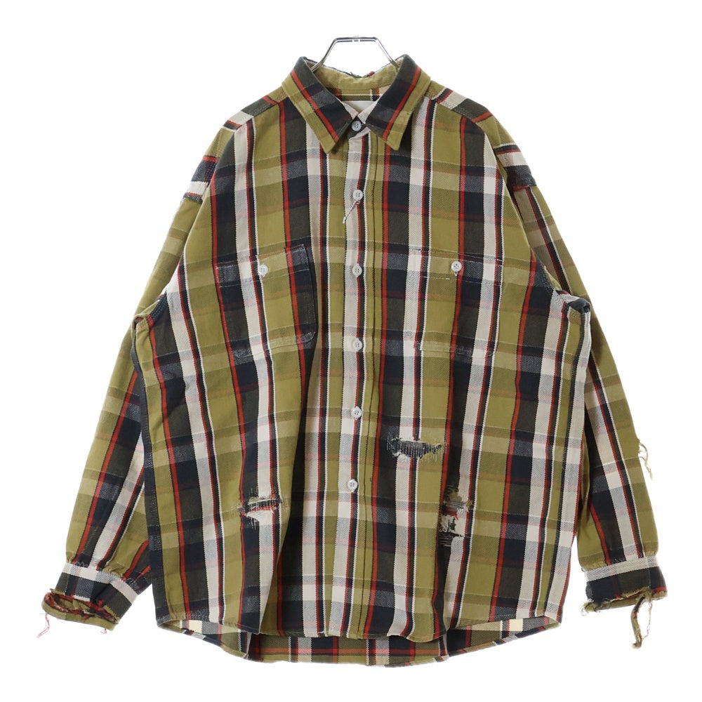 BOWWOW(バウワウ) 23AW REPAIR AGEING FLANNEL SHIRTS ダメージ加工 フランネルシャツ 長袖シャツ ベージュ BW2302-RAFS