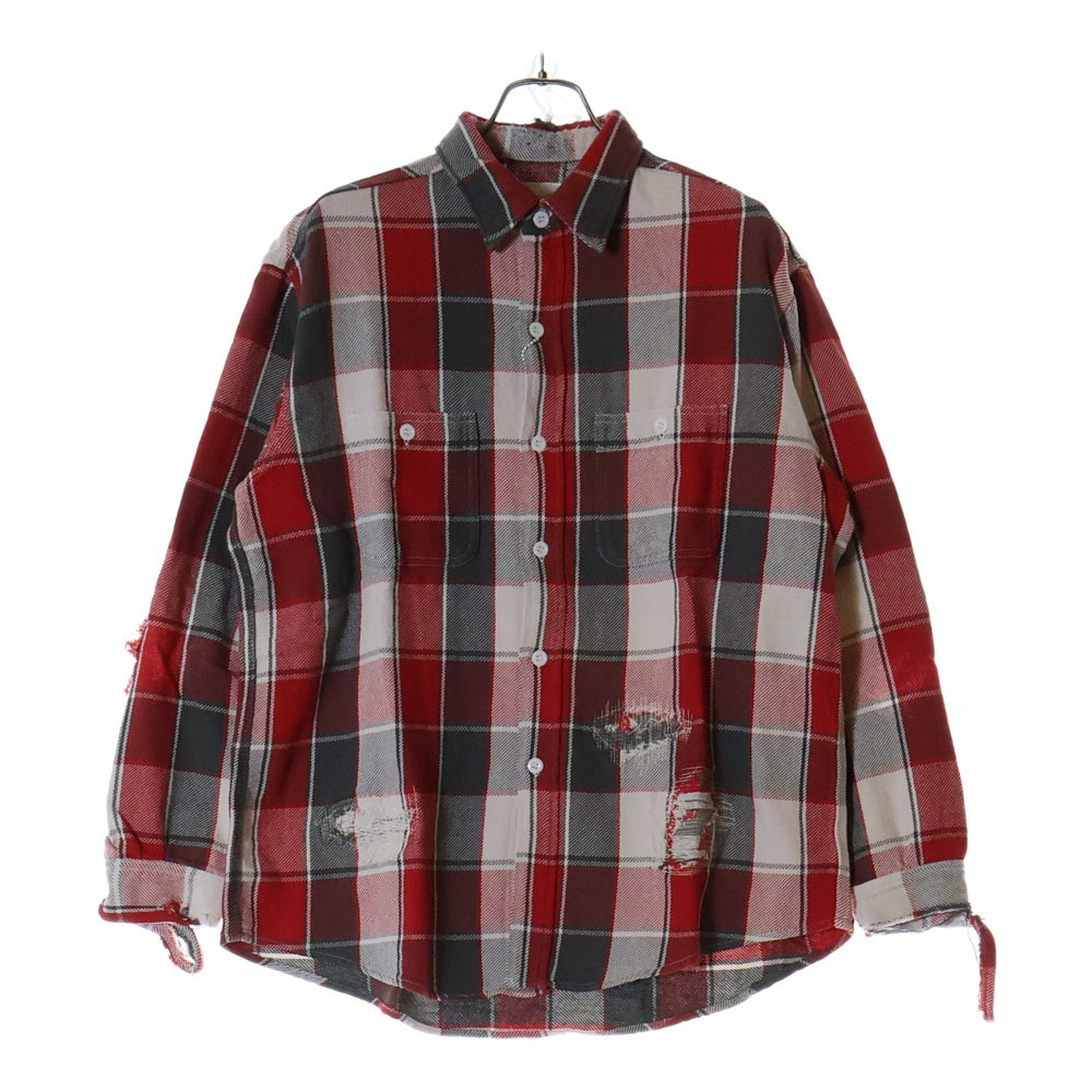BOWWOW(バウワウ) 23AW REPAIR AGEING FLANNEL SHIRTS ダメージ加工 フランネルシャツ 長袖シャツ レッド BW2302-RAFS