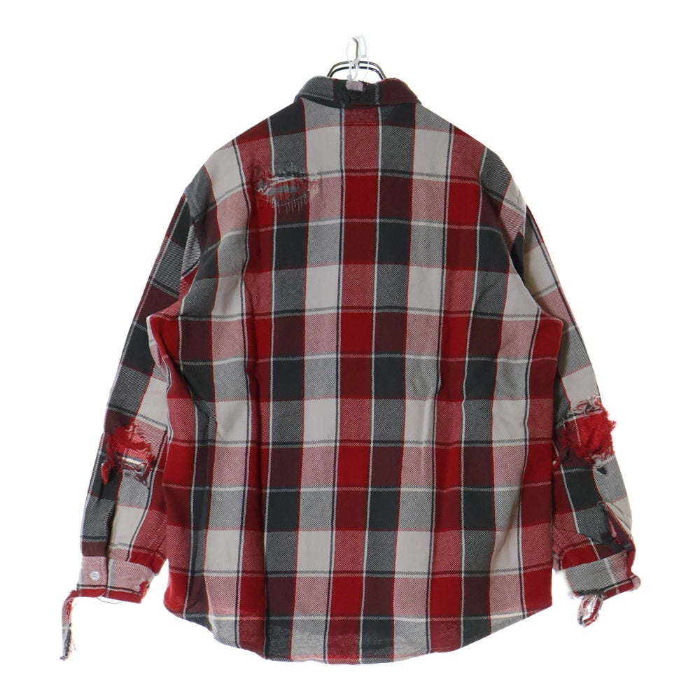 BOWWOW(バウワウ) 23AW REPAIR AGEING FLANNEL SHIRTS ダメージ加工 フランネルシャツ 長袖シャツ レッド BW2302-RAFS