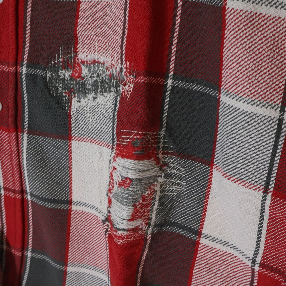BOWWOW(バウワウ) 23AW REPAIR AGEING FLANNEL SHIRTS ダメージ加工 フランネルシャツ 長袖シャツ レッド BW2302-RAFS