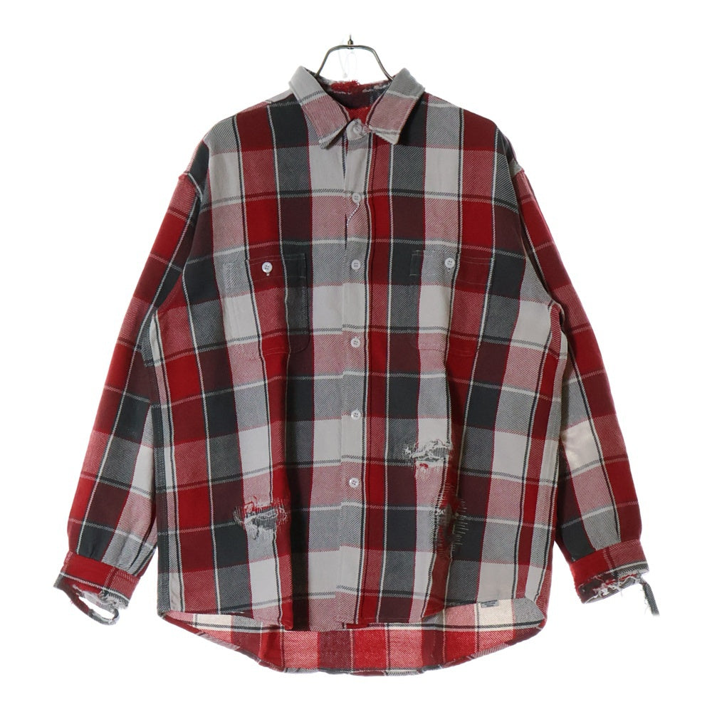 BOWWOW(バウワウ) 23AW REPAIR AGEING FLANNEL SHIRTS ダメージ加工 フランネルシャツ 長袖シャツ レッド BW2302-RAFS
