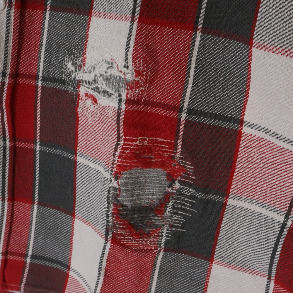 BOWWOW(バウワウ) 23AW REPAIR AGEING FLANNEL SHIRTS ダメージ加工 フランネルシャツ 長袖シャツ レッド BW2302-RAFS
