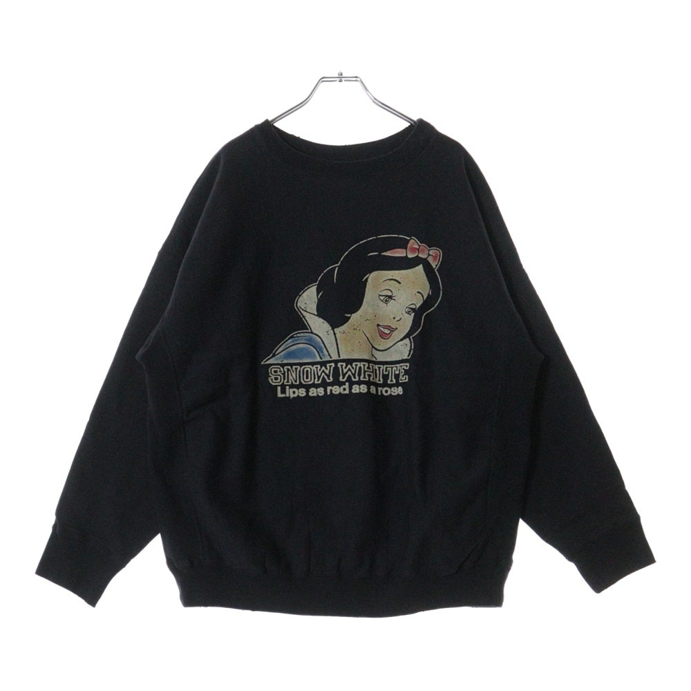 BOWWOW(バウワウ) 23AW ×Disney SNOW WHITE SWEAT SHIRTS スノーホワイト 白雪姫 フロントプリント クルーネックスウェット トレーナー ブラック BW2302-SWSS