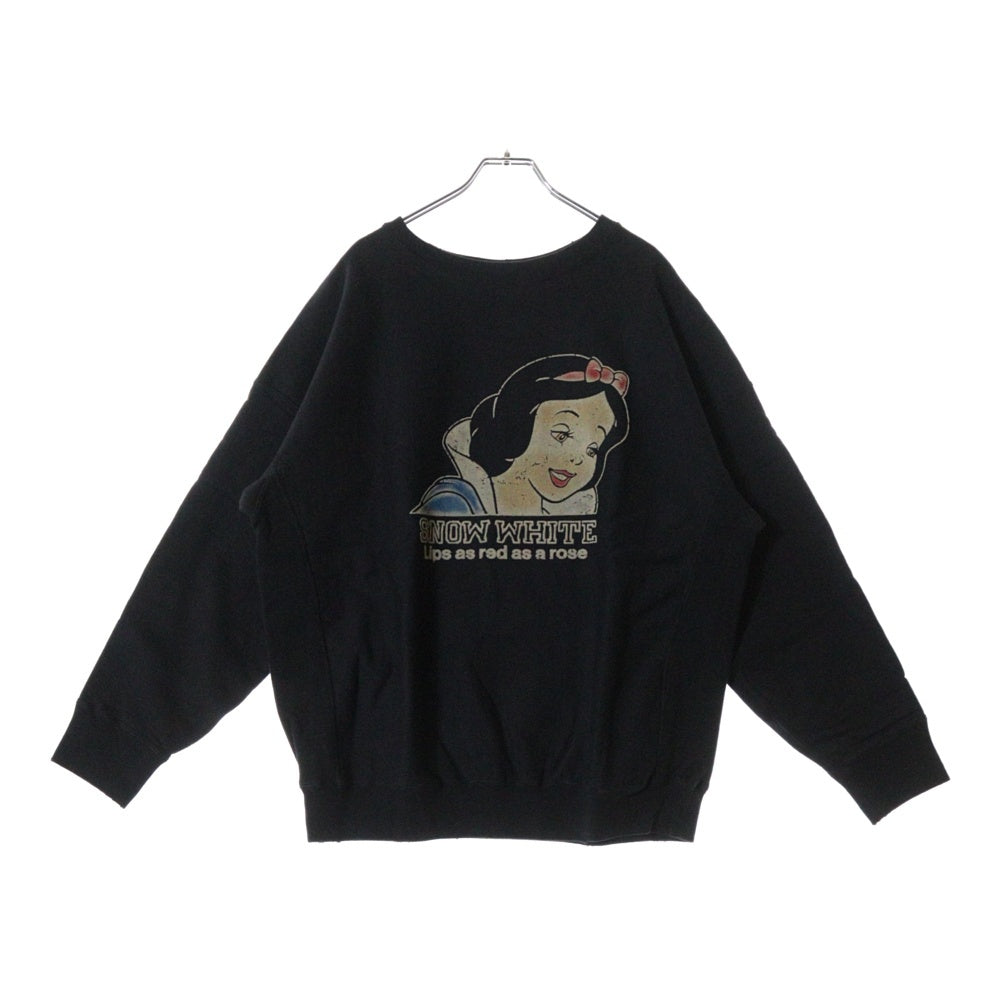 BOWWOW(バウワウ) 23AW ×Disney SNOW WHITE SWEAT SHIRTS スノーホワイト 白雪姫 フロントプリント クルーネックスウェット トレーナー ブラック BW2302-SWSS