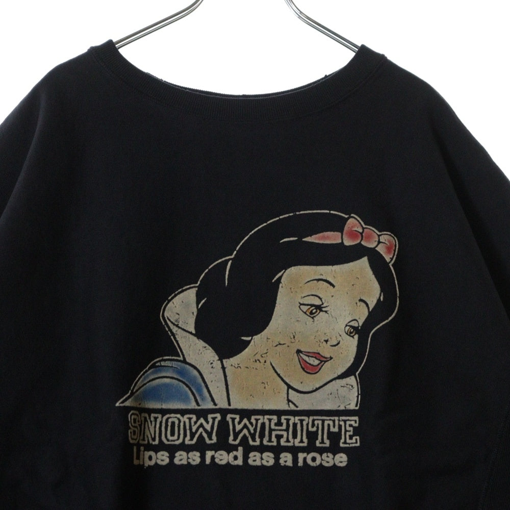 BOWWOW(バウワウ) 23AW ×Disney SNOW WHITE SWEAT SHIRTS スノーホワイト 白雪姫 フロントプリント クルーネックスウェット トレーナー ブラック BW2302-SWSS