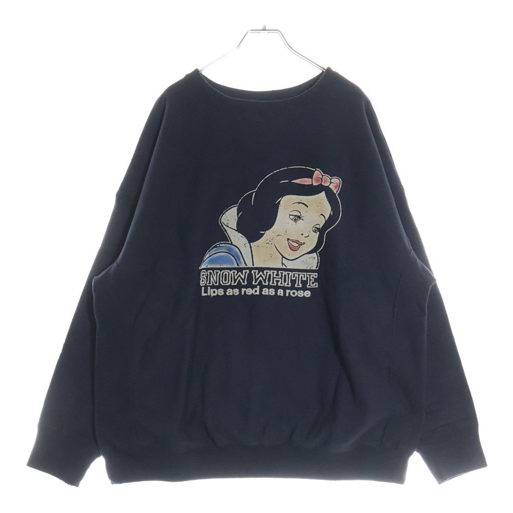 BOWWOW(バウワウ) 23AW ×Disney SNOW WHITE SWEAT SHIRTS スノーホワイト 白雪姫 フロントプリント クルーネックスウェット トレーナー ブラック BW2302-SWSS