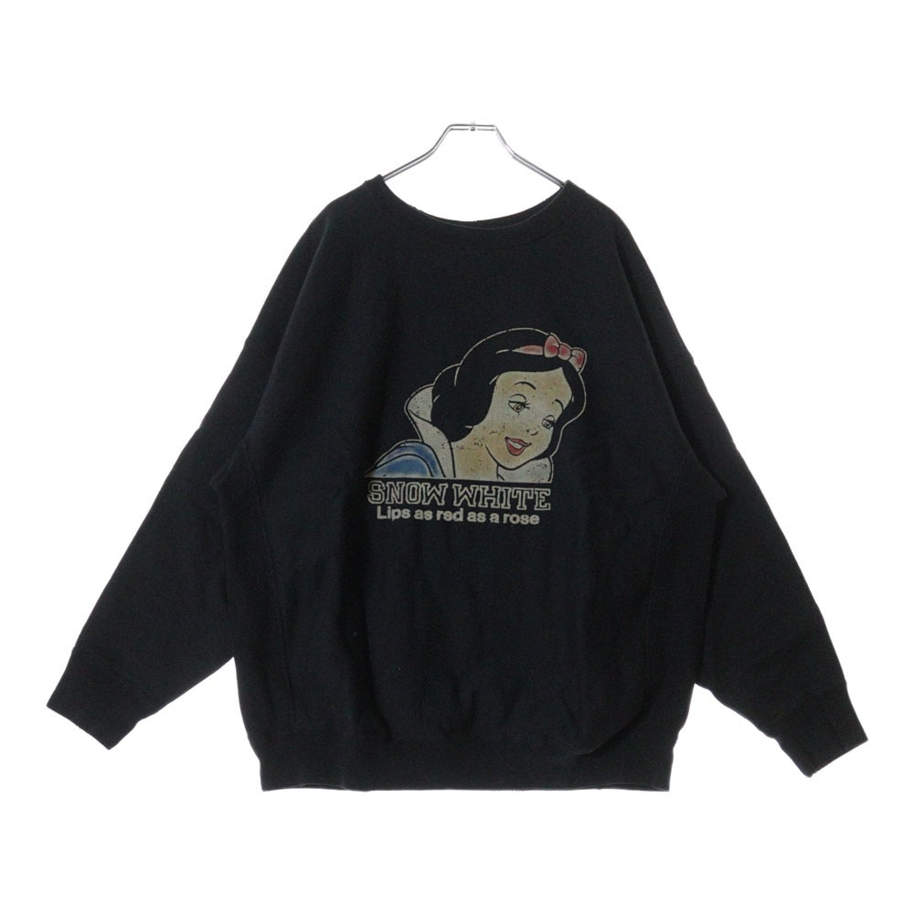 BOWWOW(バウワウ) 23AW ×Disney SNOW WHITE SWEAT SHIRTS スノーホワイト 白雪姫 フロントプリント クルーネックスウェット トレーナー ブラック BW2302-SWSS