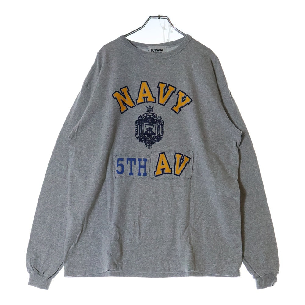BOWWOW(バウワウ) 23AW USN 5TH AVE 88/12 LS カレッジロゴプリント パッチワーク ロングスリーブ 長袖Tシャツ グレー BW2302-U581L