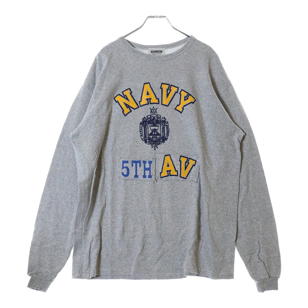 BOWWOW(バウワウ) 23AW USN 5TH AVE 88/12 LS カレッジロゴプリント パッチワーク ロングスリーブ 長袖Tシャツ グレー BW2302-U581L