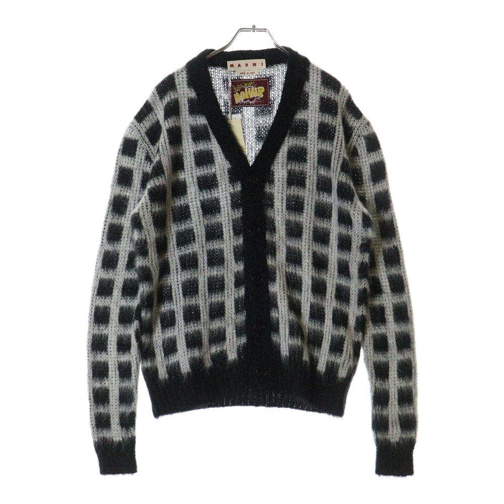 MARNI(マルニ) 23AW NYLON MOHAIR KNIT CARDIGAN チェック ナイロン モヘヤ ニットカーディガン ブラック/ホワイト CDMG0115Q0UFU161
