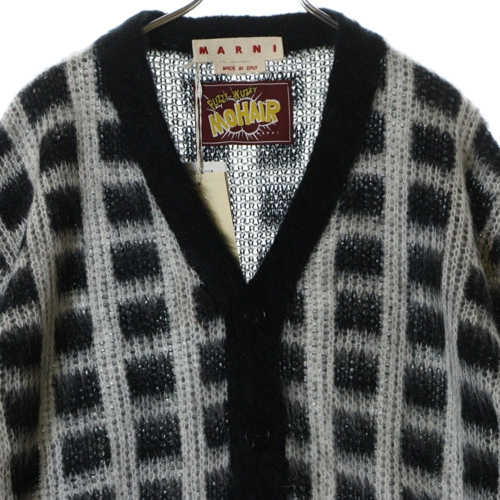 MARNI(マルニ) 23AW NYLON MOHAIR KNIT CARDIGAN チェック ナイロン モヘヤ ニットカーディガン ブラック/ホワイト CDMG0115Q0UFU161