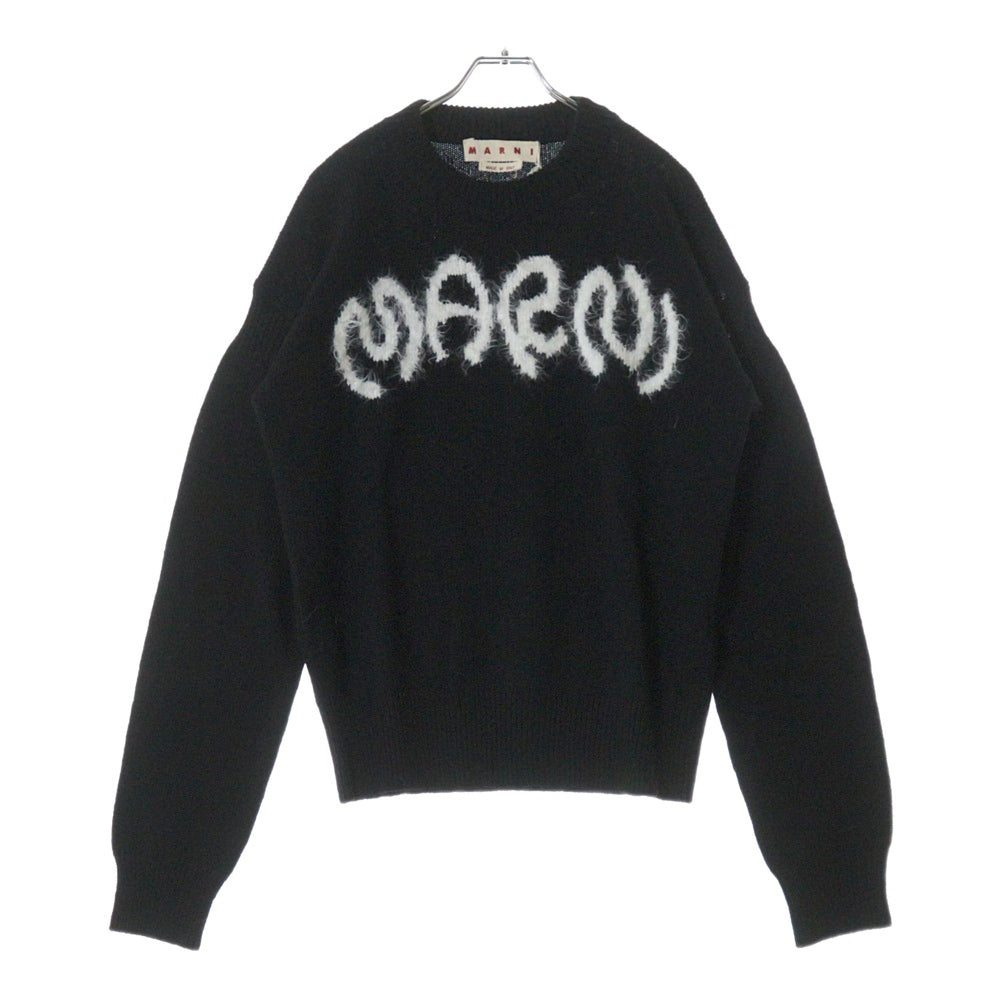 MARNI(マルニ) 23AW ROUNDNECK SWEATER フロントロゴモヘヤ クルーネックニット セーター ブラック/ホワイト GCMG0353Q0UFH942