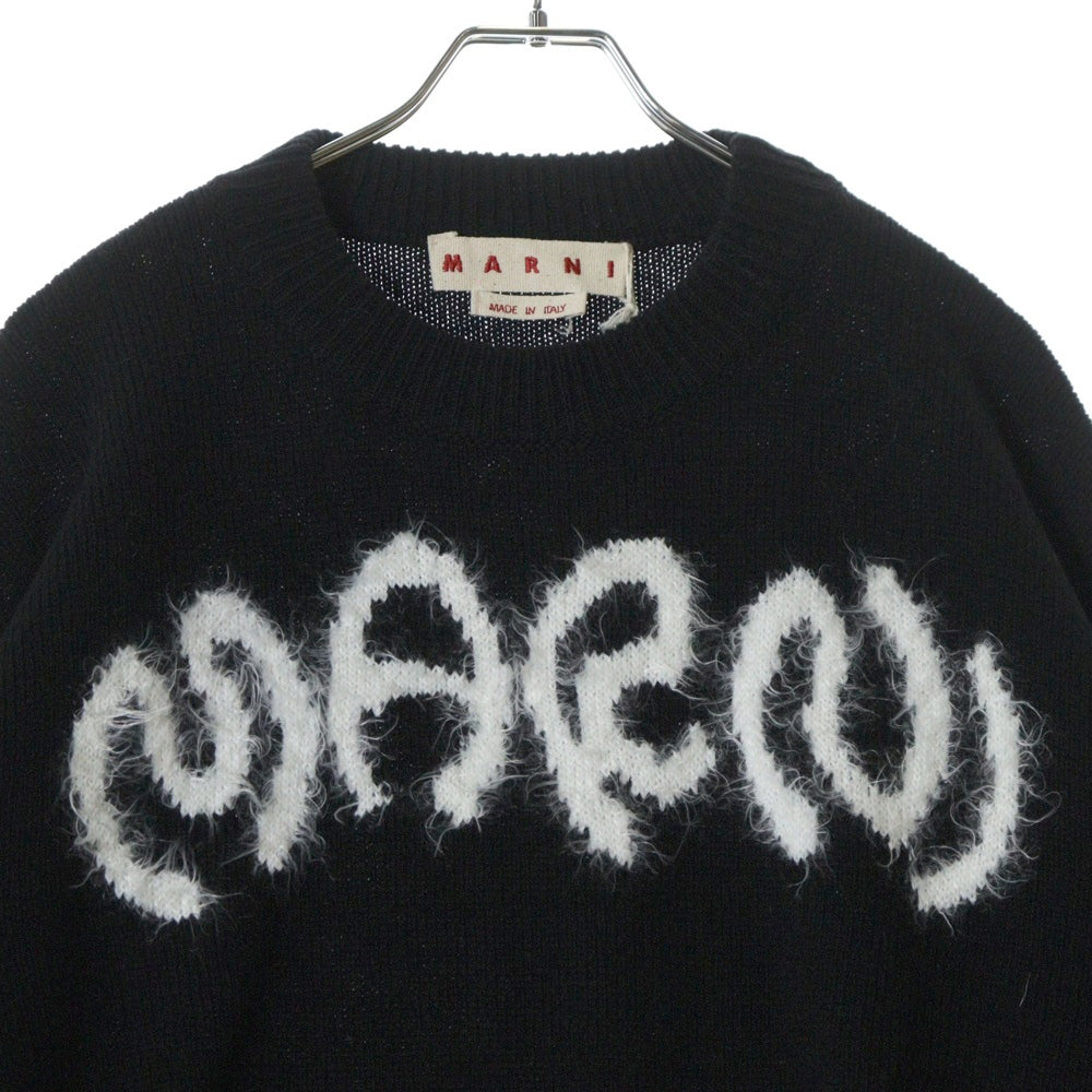MARNI(マルニ) 23AW ROUNDNECK SWEATER フロントロゴモヘヤ クルーネックニット セーター ブラック/ホワイト GCMG0353Q0UFH942